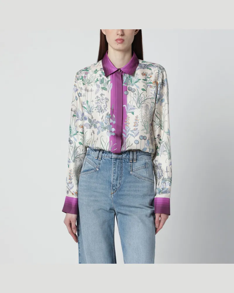 Gucci Elfenbeinfarbenes Hemd aus Seidentwill mit Blumenprint White