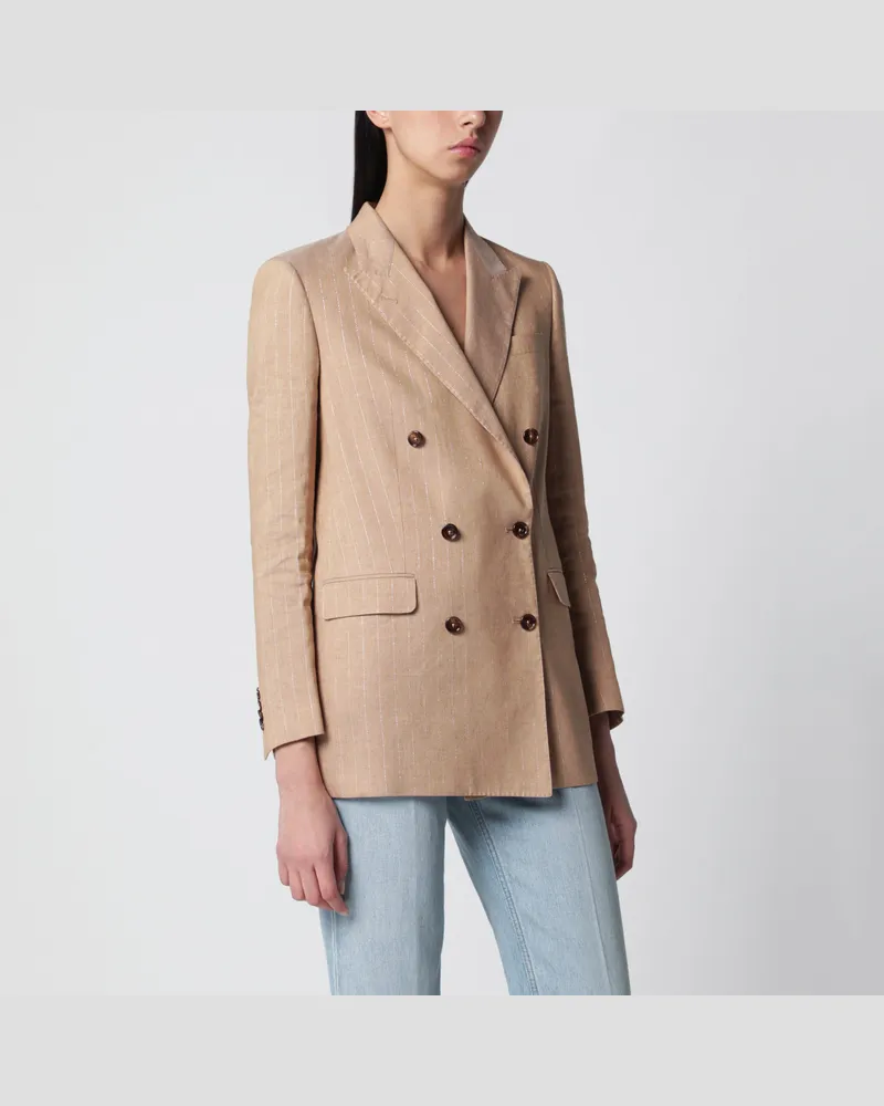 Tagliatore Beige zweireihige Nadelstreifenjacke aus Leinenmischung Beige