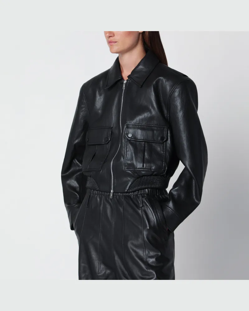 FRANKIE Shop Schwarze cropped Bomberjacke aus Kunstleder Black