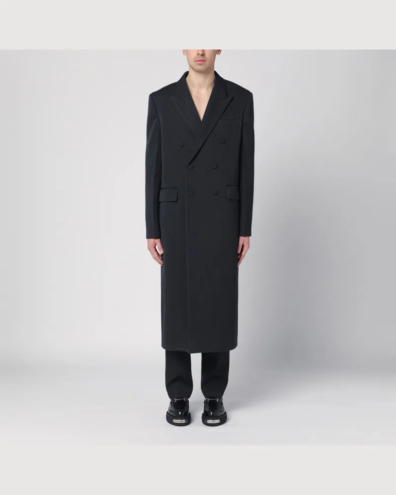 Gucci Langer zweireihiger grauer Wollmantel Grau