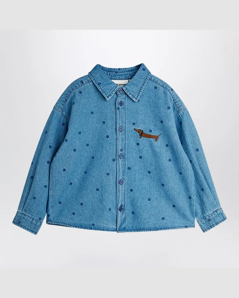 Mini Rodini Blaues Denimhemd mit Punkten Blue
