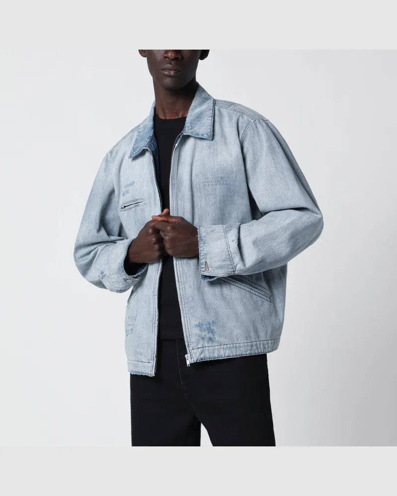 Maison Margiela Verwaschene Blaue Denimjacke Mit Reißverschluss Blue