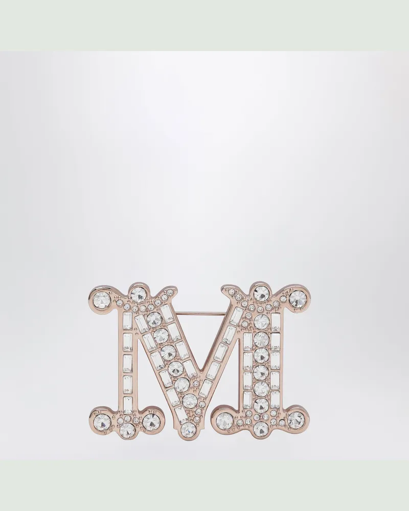 Max Mara Monogram-Brosche mit Glaskristallen aus Metall, Crystal Metal