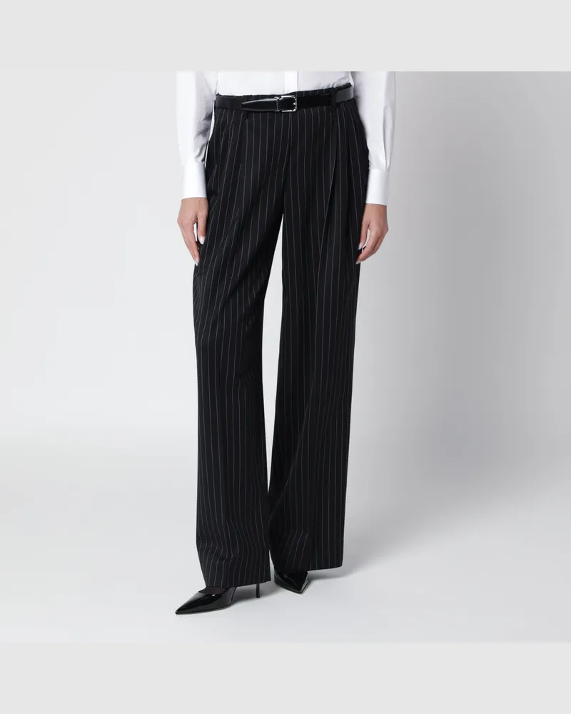 Dolce & Gabbana Schwarze Hose mit Gürtel und Nadelstreifenmuster Black