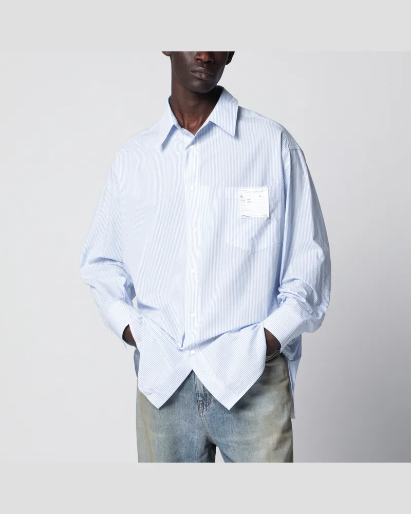 Maison Margiela Gestreiftes Baumwollhemd in Weiß/Hellblau Light