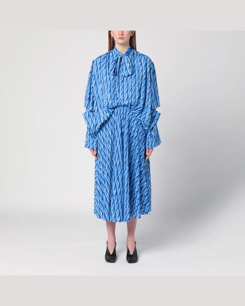 Balenciaga Midi-Kleid mit Schleife und blauem Aufdruck Blau