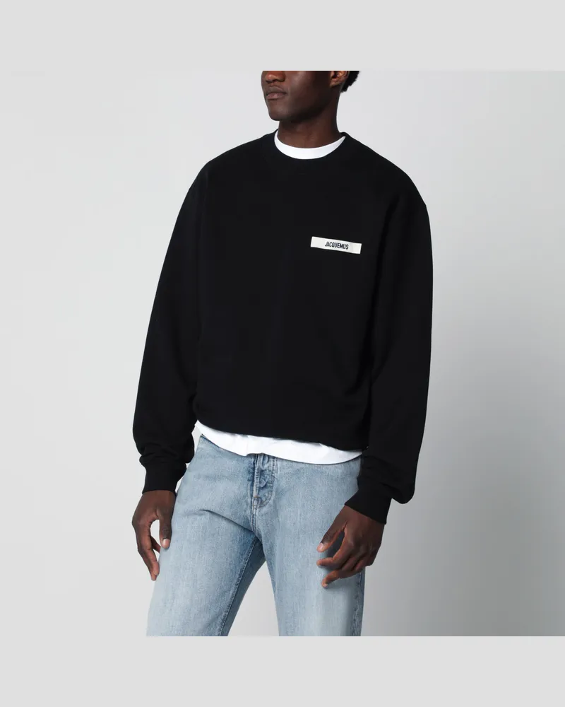 Jacquemus Schwarzes Sweatshirt mit Rundhalsausschnitt und Grosgrain-Logo Black