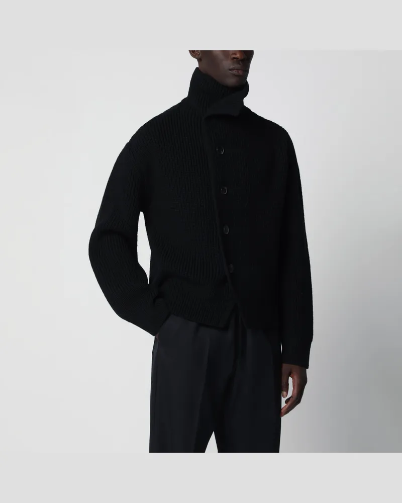 Dries van Noten Schwarze Wollstrickjacke im Waffelstrick Black