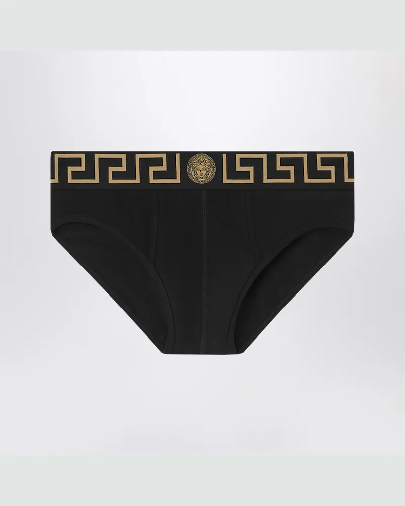 Versace Schwarzer Slip mit Greca-Bund Black