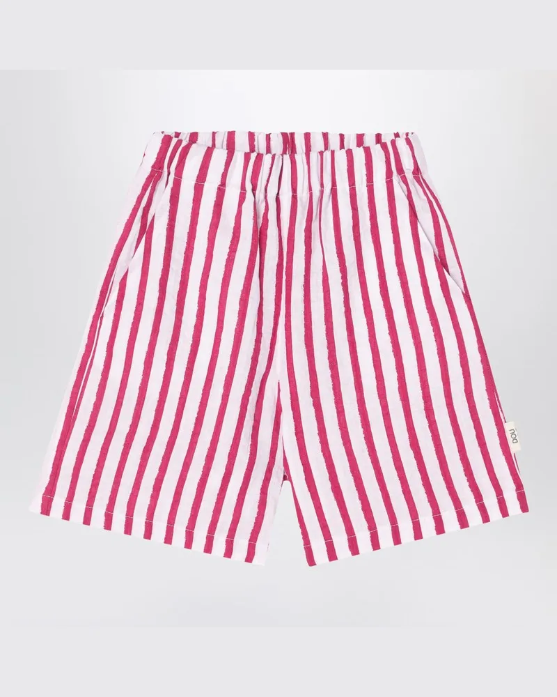 DOUUOD Weiß/rot gestreifte Bermuda-Shorts aus Leinen Rot
