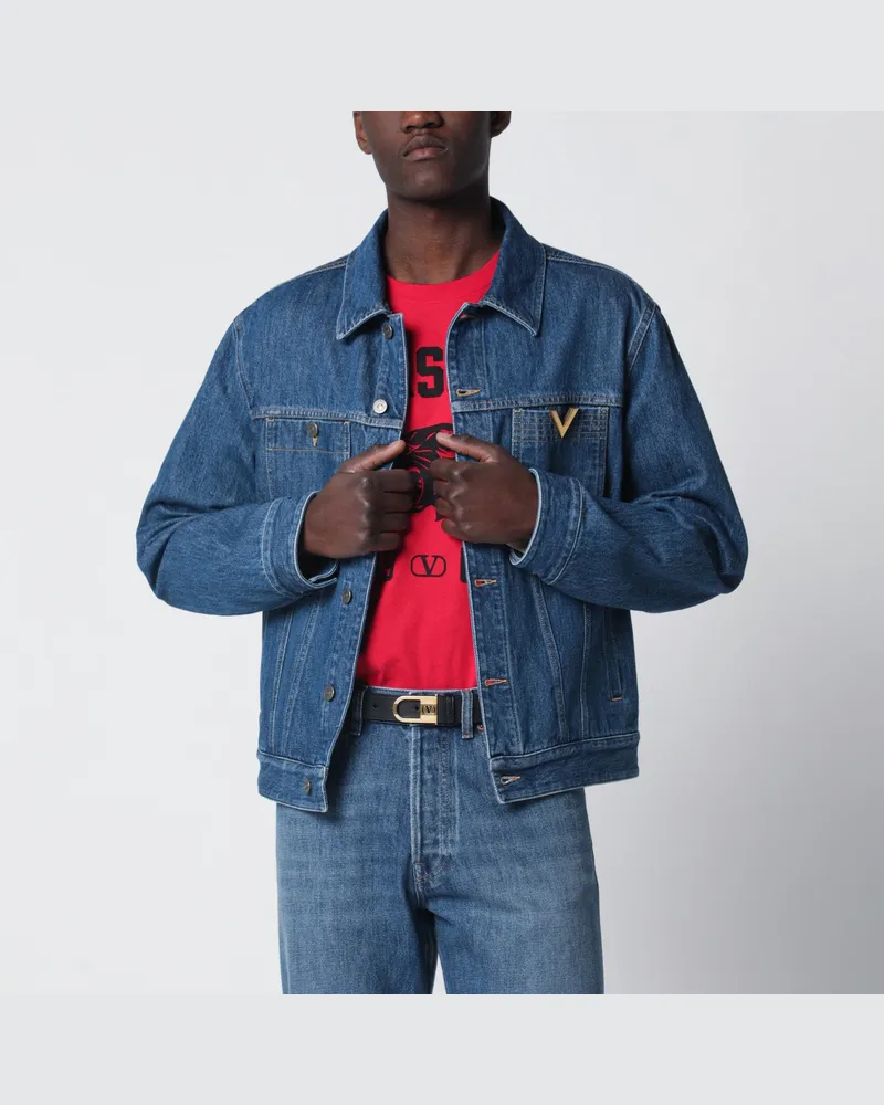 Valentino Garavani Blaue Denimjacke mit Vgold-Detail Blue