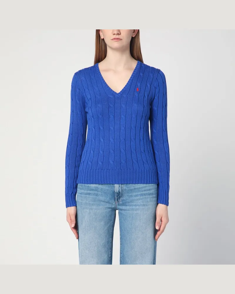 Ralph Lauren Elektrisch blauer Baumwollpullover aus Kabelstrick Blau
