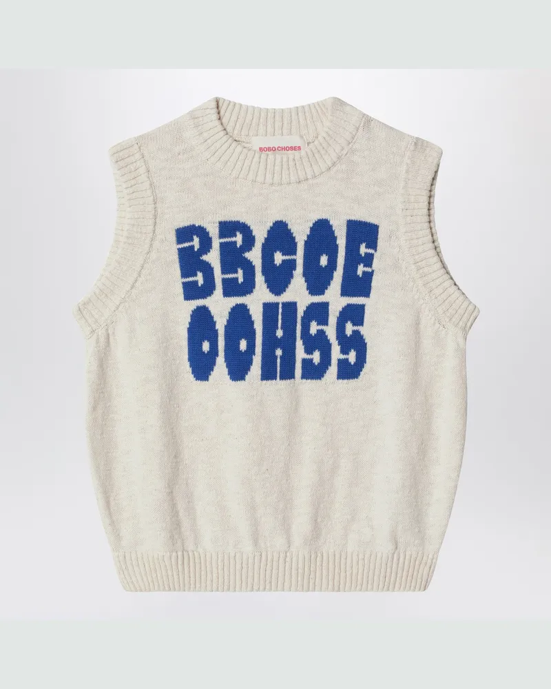BOBO CHOSES Weiß melierte Weste mit Logo-Intarsie 
