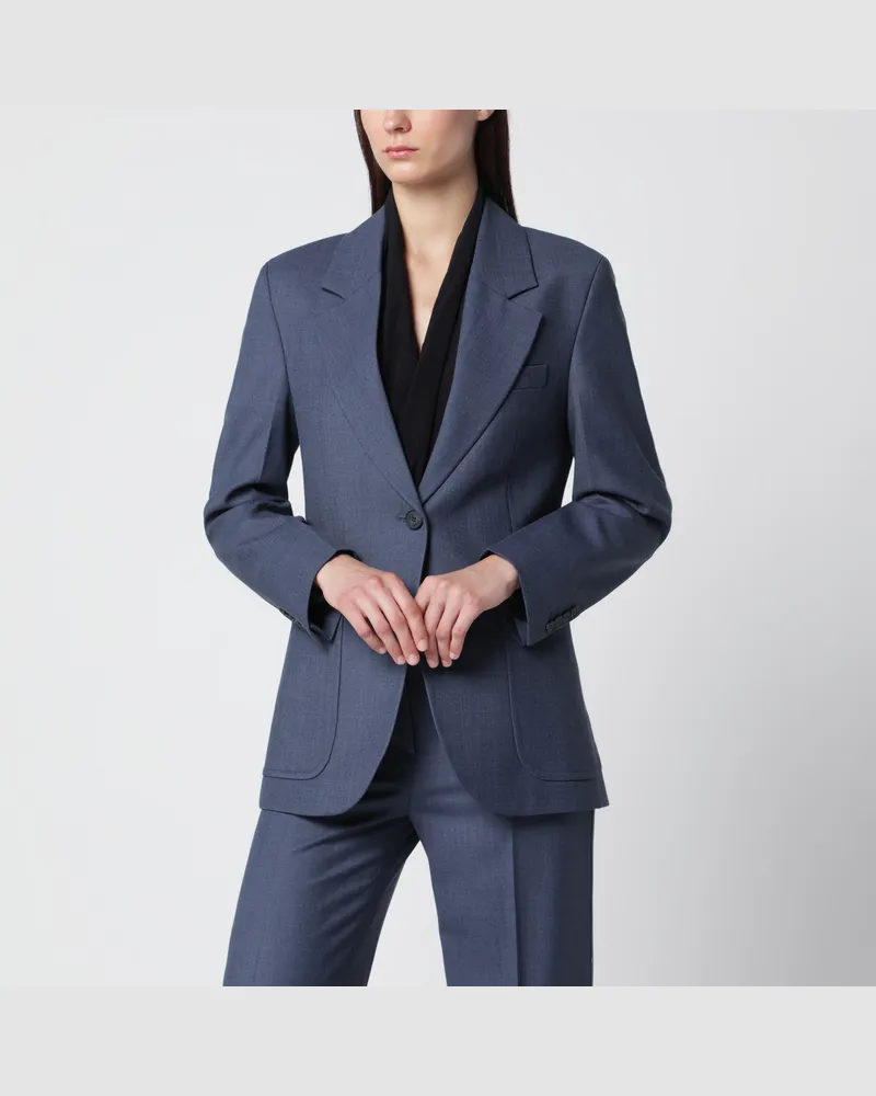 Victoria Beckham Katherine Einreiher-Jacke aus blau melierter Wollmischung Blue