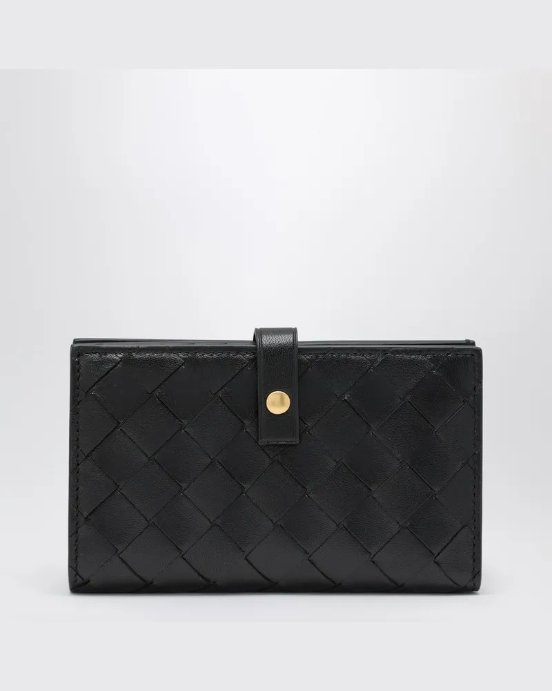 Bottega Veneta Schwarzes Portemonnaie mit Flechtmuster Schwarz