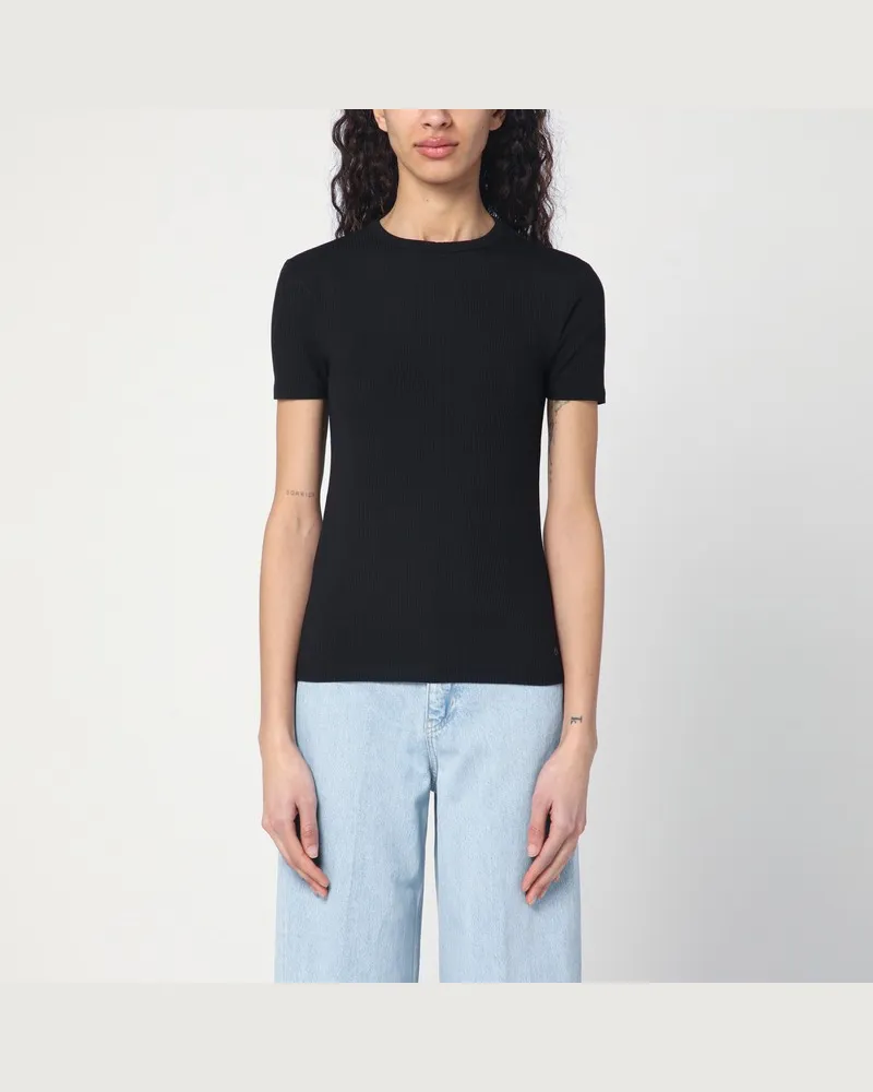 Calvin Klein Schwarzes geripptes T-Shirt Schwarz
