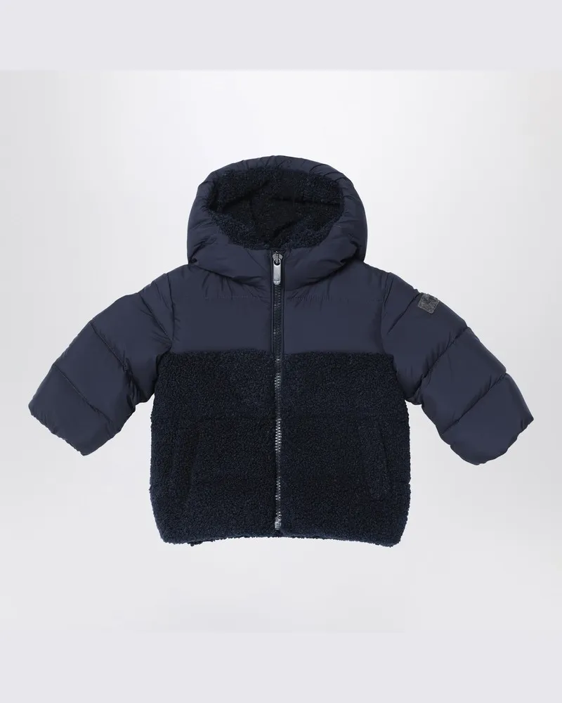 Il Gufo Marineblaue Daunenjacke aus Nylon und Bouclé Blau