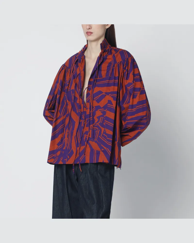 Dries van Noten Weites Hemd mit Volants und Crushed-Stripe-Print Orange