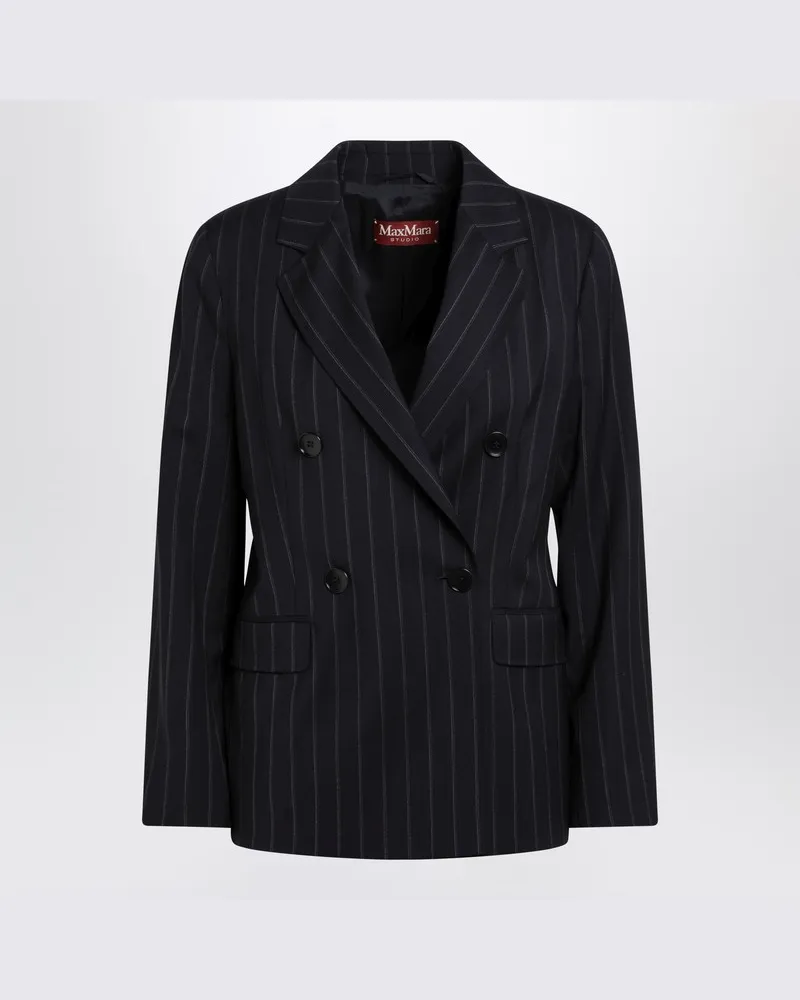 Max Mara Blauer doppelreihiger Nadelstreifen-Wollblazer Blau
