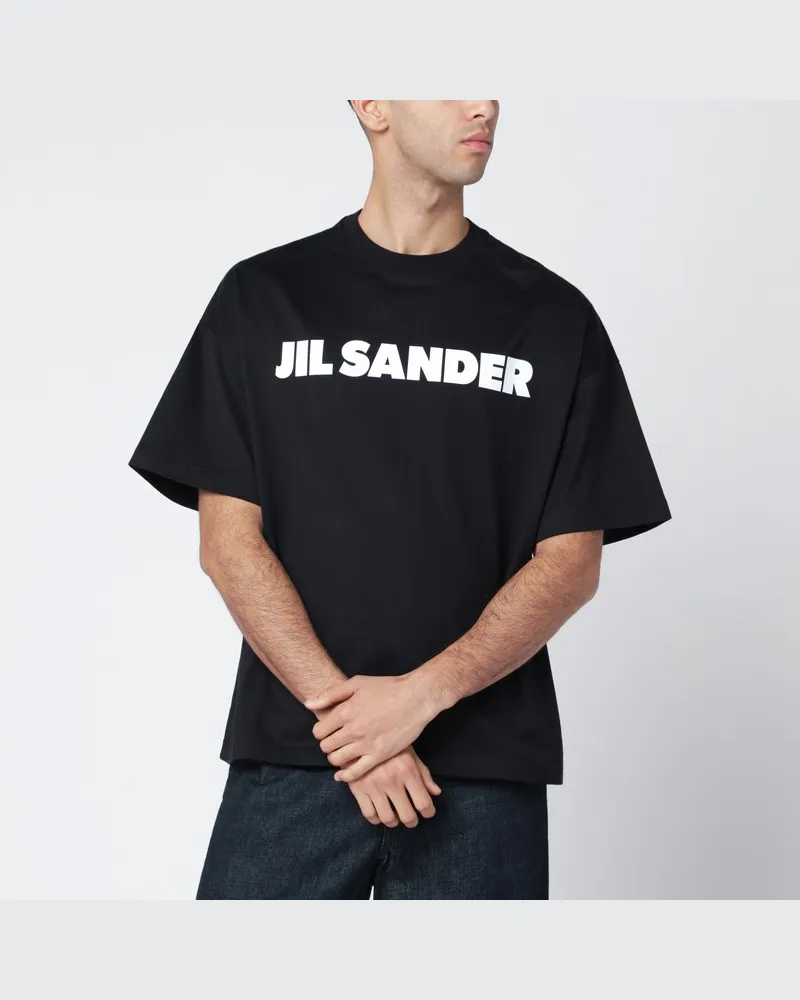 Jil Sander Schwarzes Boxy-T-Shirt mit Logo Schwarz