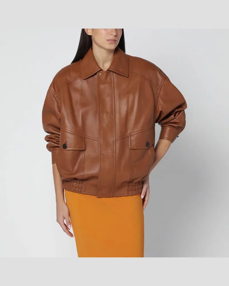 Saint Laurent Braune Ballon-Bomberjacke aus Lammleder Braun