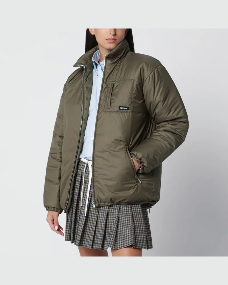 Miu Miu Mittellange Daunenjacke militärgrün aus Ripstop Green