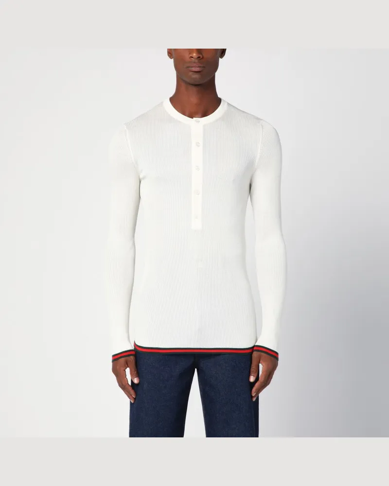 Gucci Weißer Pullover aus Seide mit Webband Weiß