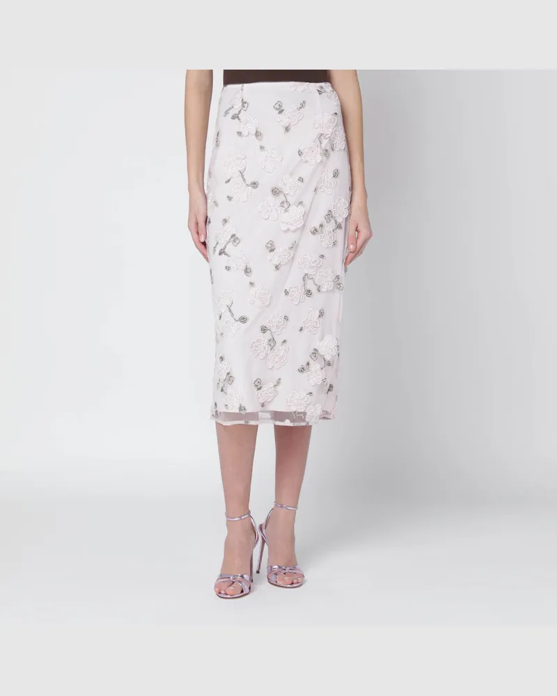 ROTATE Birger Christensen Rosa Rock mit Blumenstickerei Pink