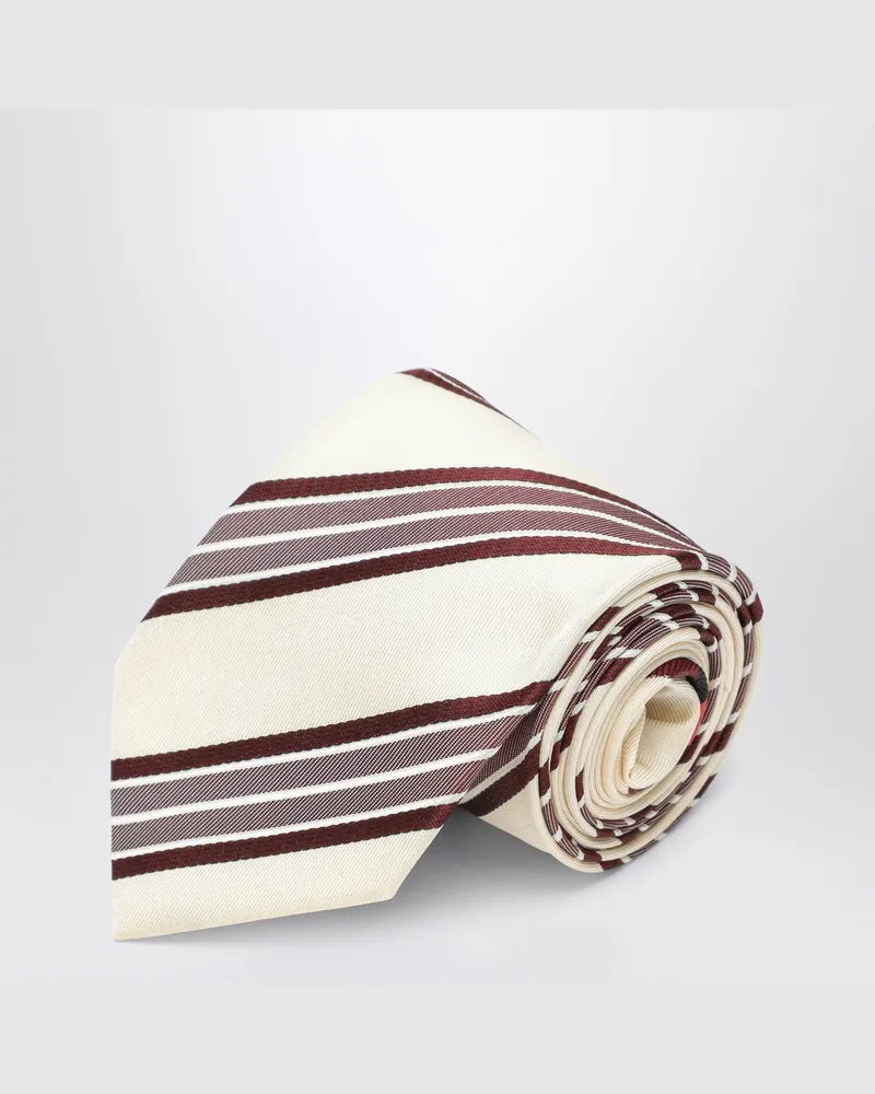 Dries van Noten Ecru striped silk tie Beige