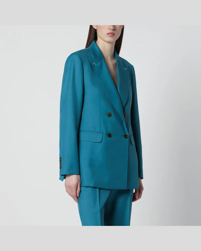 Max Mara Türkisfarbene doppelreihige Jacke aus Wollmischung Light