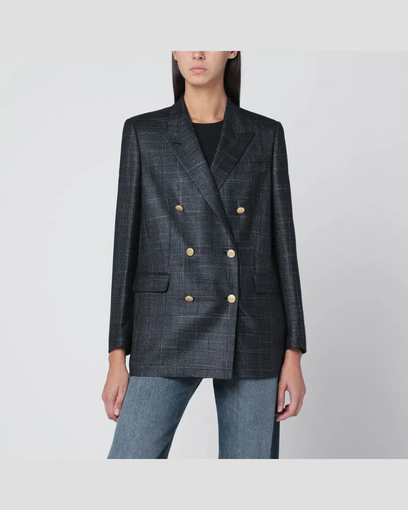 Tagliatore Schwarze doppelt-knöpfte karierte Wollblazer Schwarz