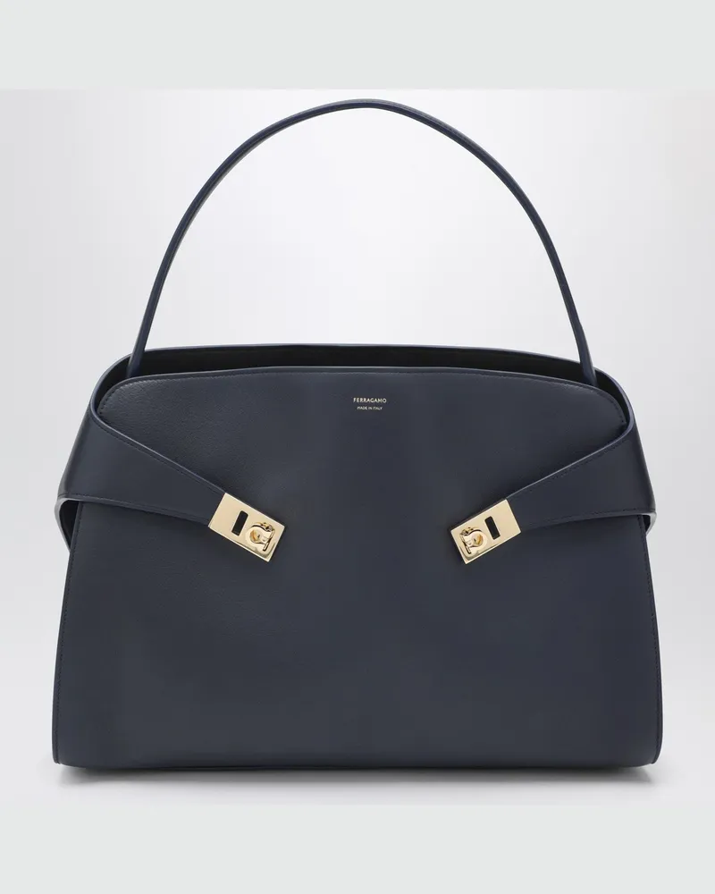 Ferragamo Hug Soft L Handtasche aus Leder in Navy und Braun Blue