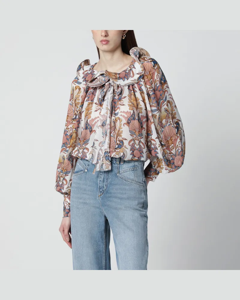 FARM Rio Weiße Sea-Garden-Bluse mit Volants Multicolor