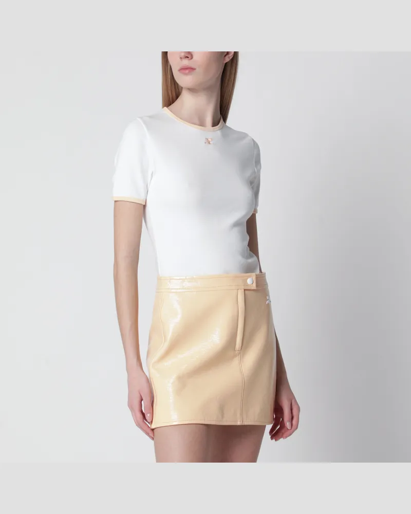 Courrèges Kontrast-T-Shirt aus Baumwolle mit Rundhalsausschnitt in Weiß/Orange White