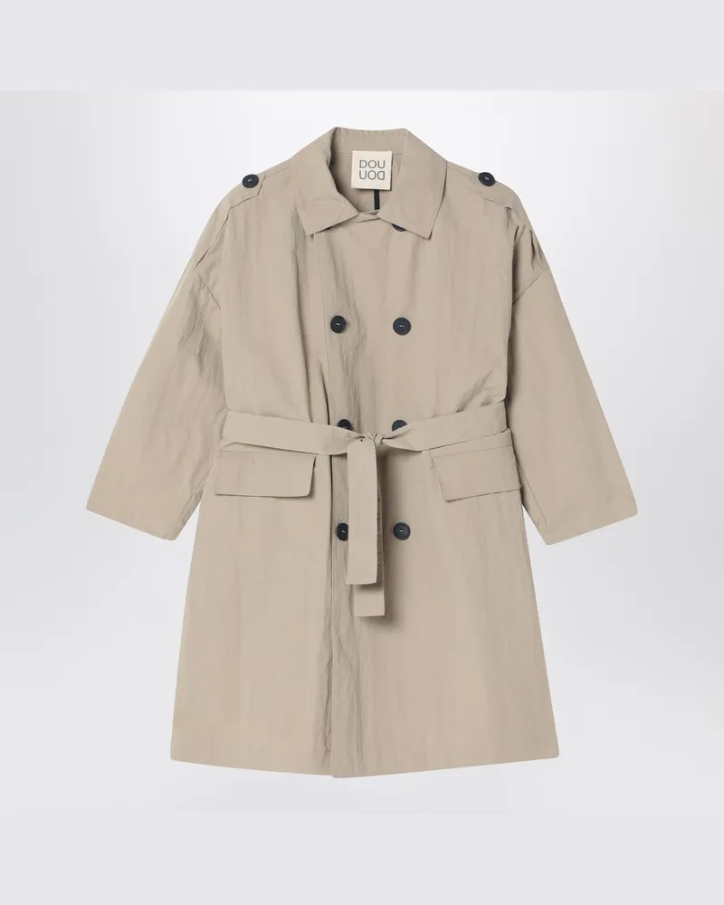 DOUUOD Beigefarbener doppelreihiger Trenchcoat aus Nylon Beige