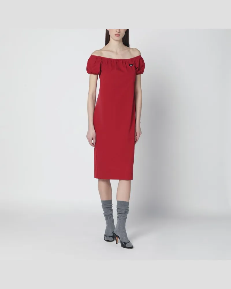 Miu Miu Midikleid mit schulterfreiem Design und Logodetail Rot