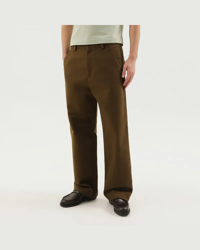 1989 STUDIO Olivgrüne gerade geschnittene Baumwollhose 