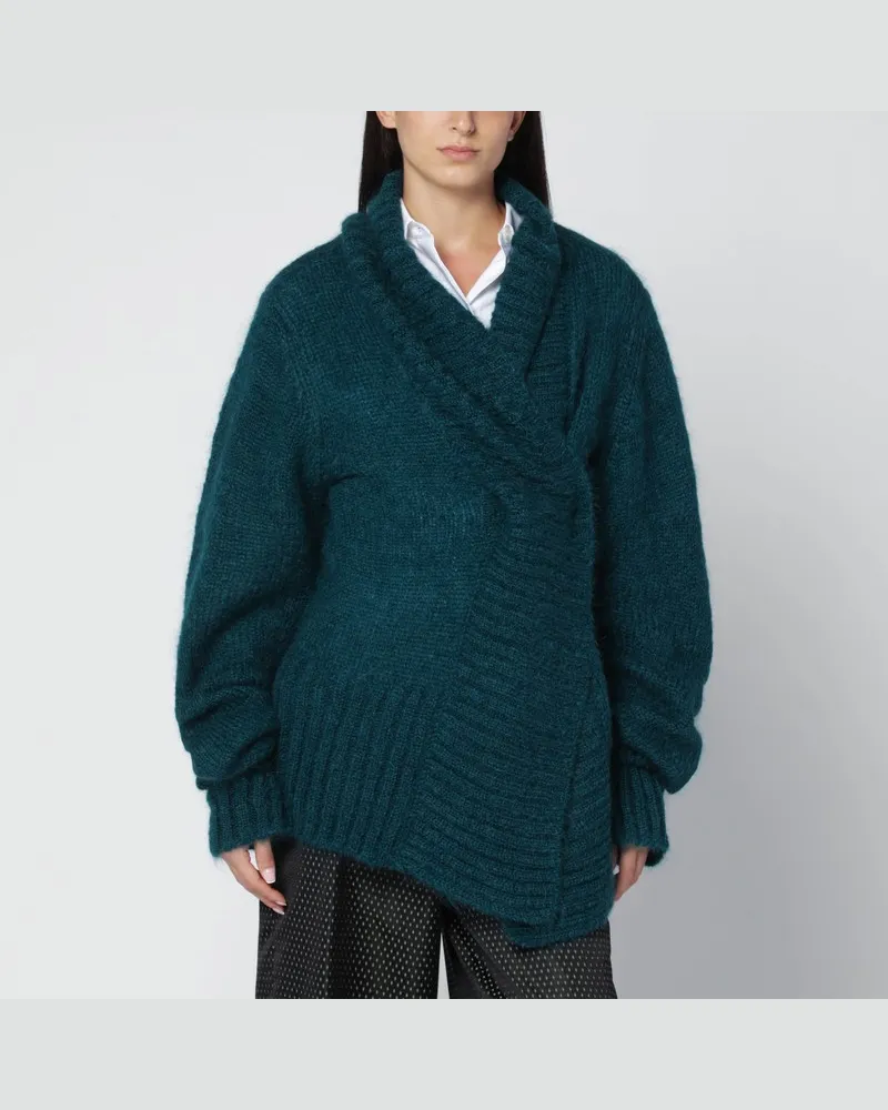Dries van Noten Übergroßer Pullover in Petrolgrün aus Mohair-Mix Mehrfarbig