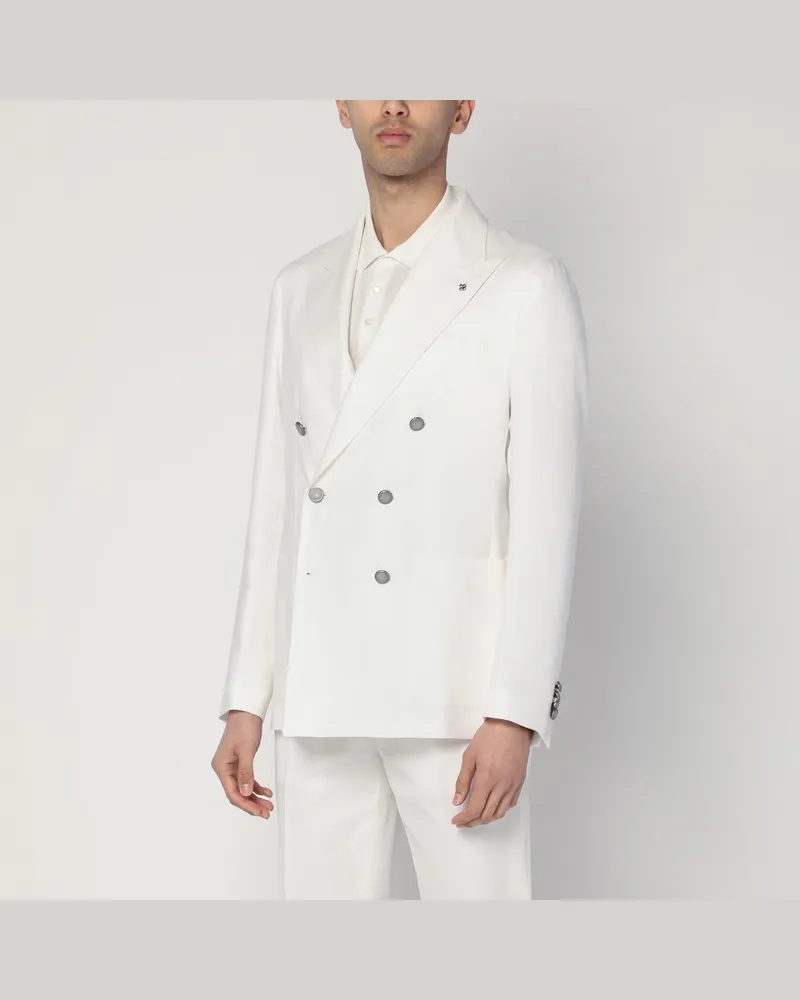 Tagliatore Doppelreihige Jacke in Creme aus Leinen Weiß