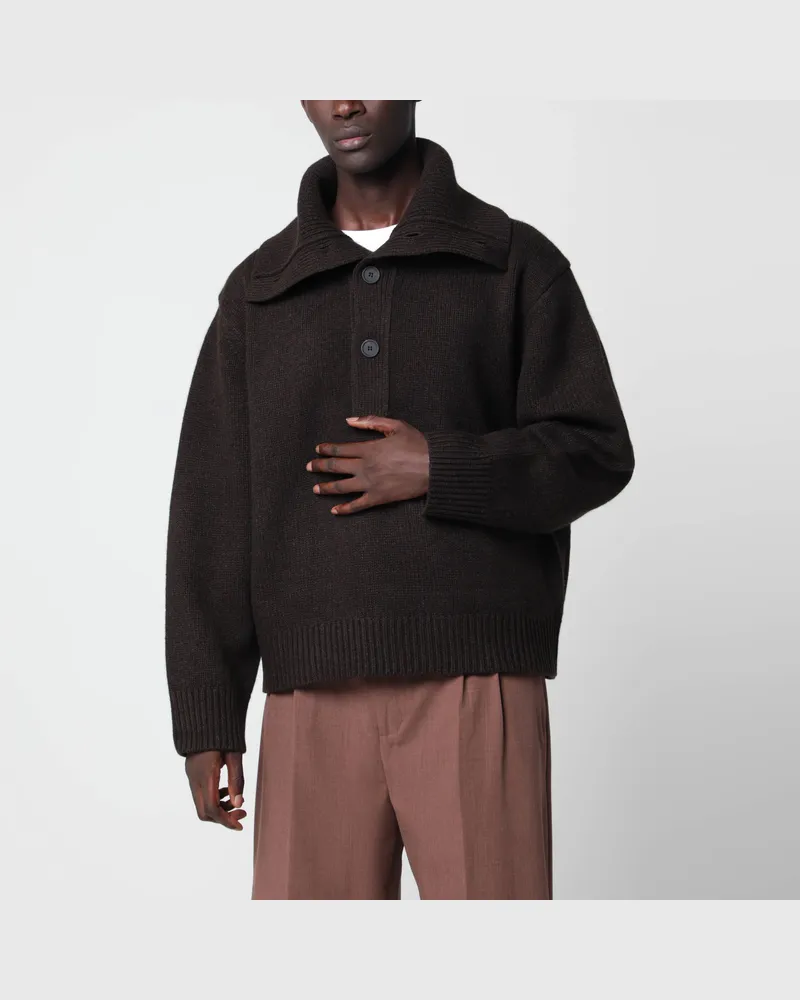 Studio Nicholson Orena braunes Poloshirt aus Yak- und Merinowolle Brown