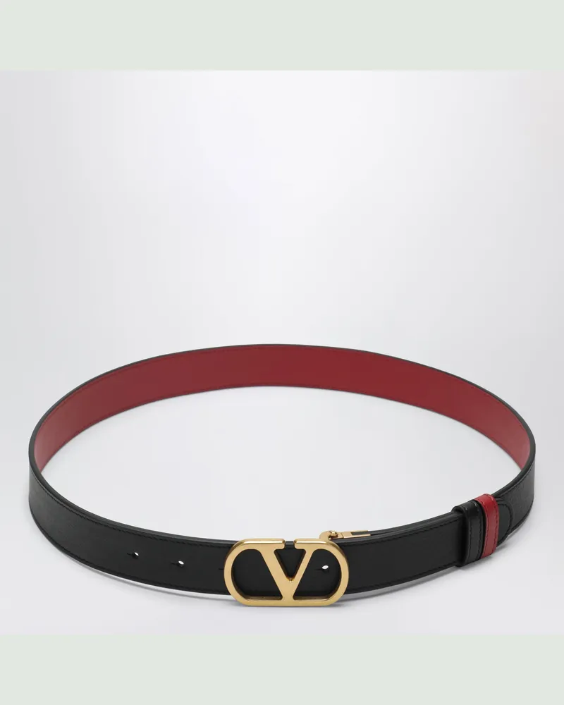 Valentino Garavani Wendegürtel VLogo Signature aus glänzendem Kalbsleder schwarz/rot Black
