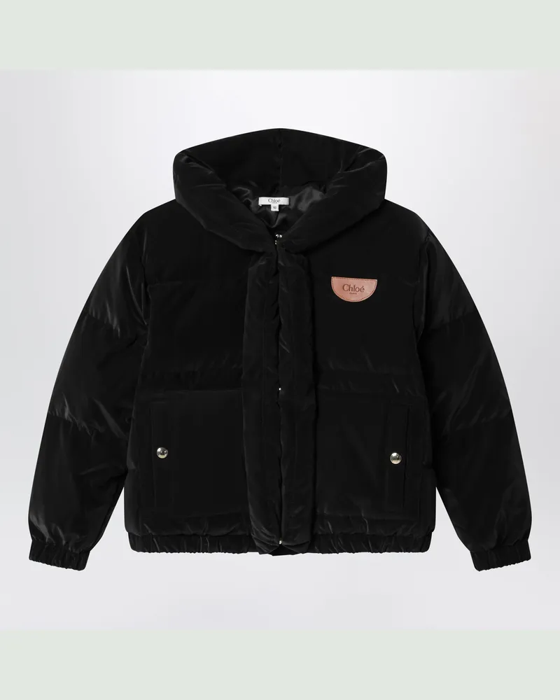 Chloé Schwarze Daunenjacke mit Applikation Black