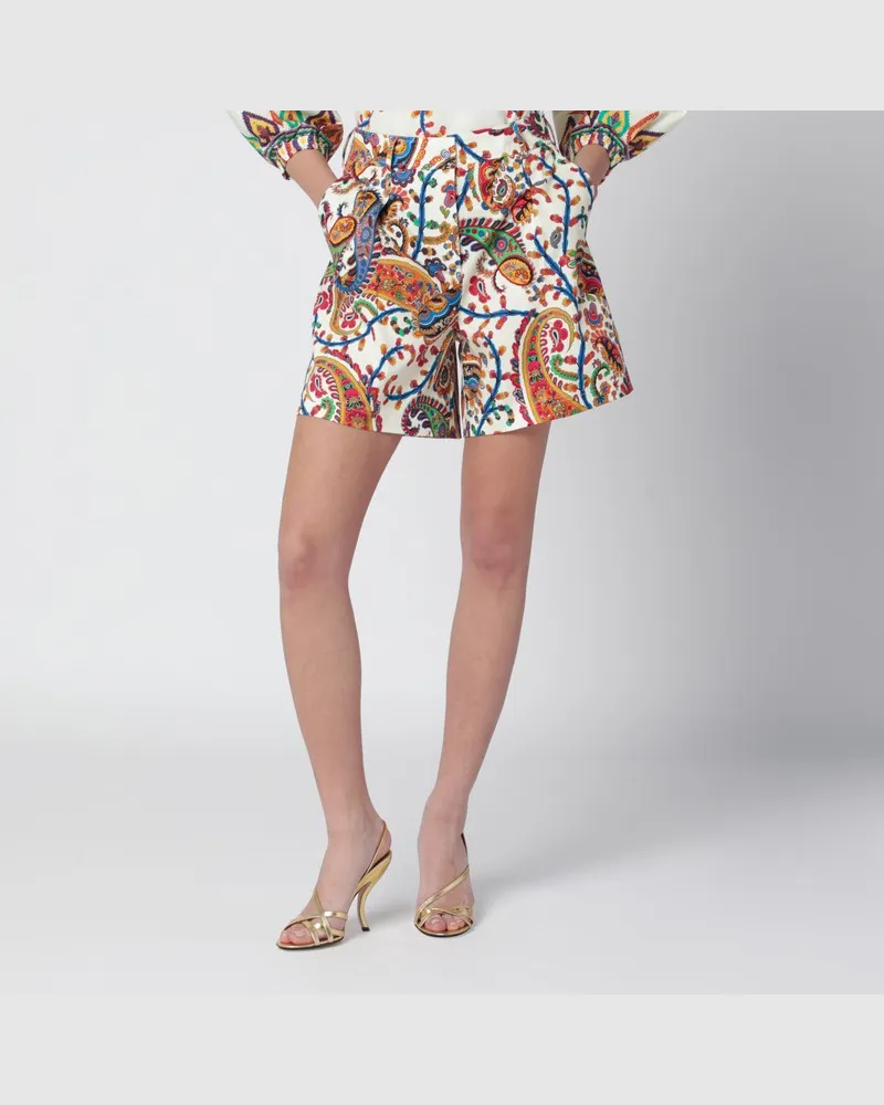 Etro Weiße Shorts mit Paisley-Print Mehrfarbig