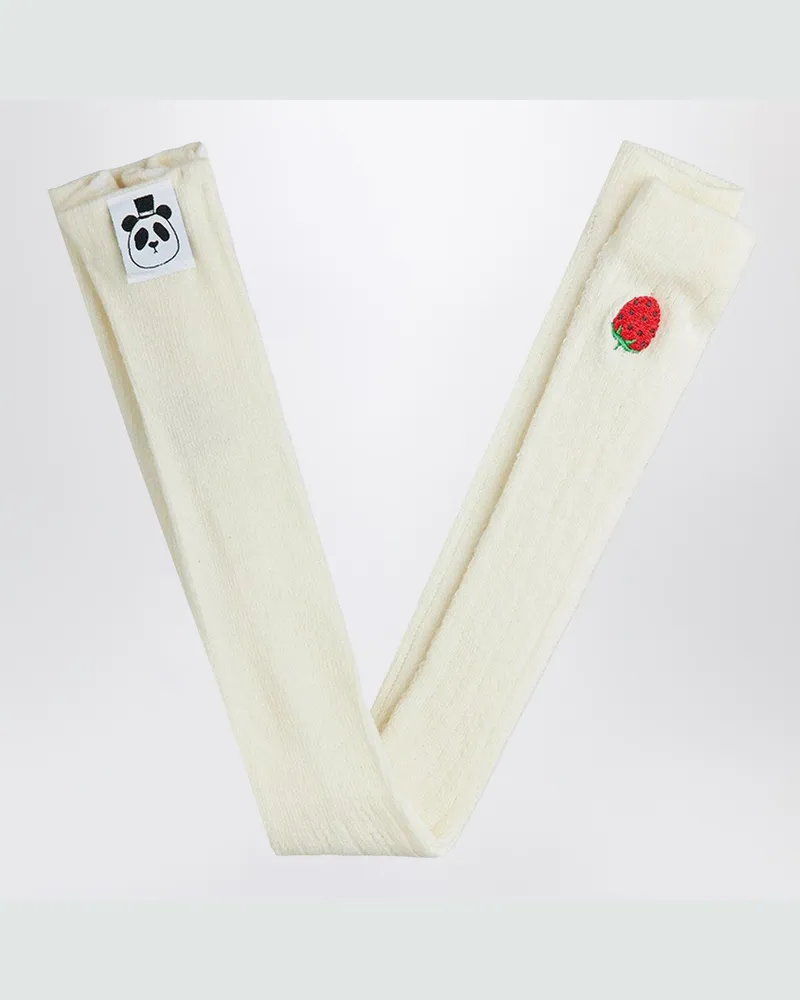 Mini Rodini Weiße Lochstrumpfhose mit gestickten Erdbeeren White