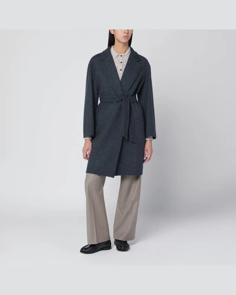 Max Mara Blauer Wollmantel mit Denim-Effekt Blau