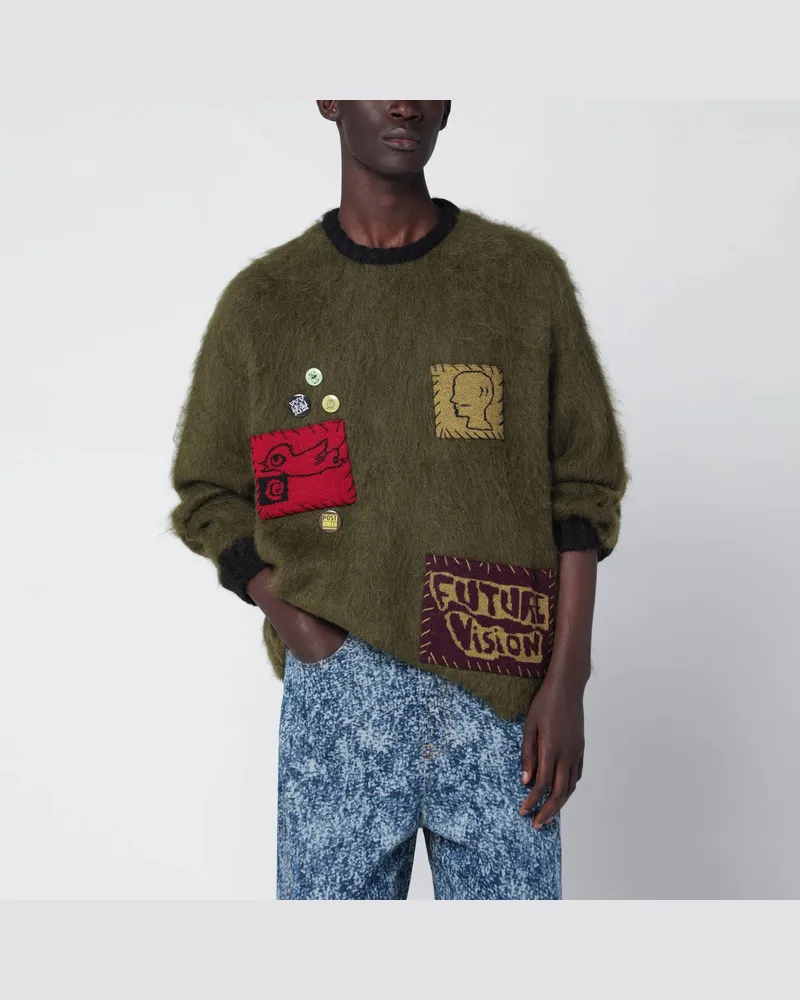 Brain Dead Olivgrüner Alpaka-Mix Pullover 