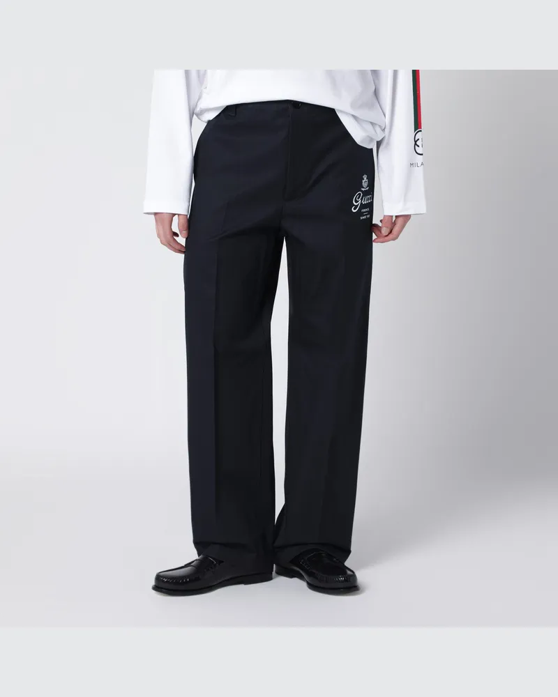 Gucci Blaue Baumwollhose mit Logodruck Blue
