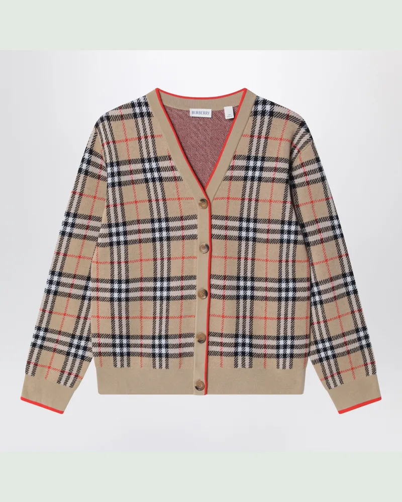 Burberry Beiger  Check Cardigan aus Wolle Beige