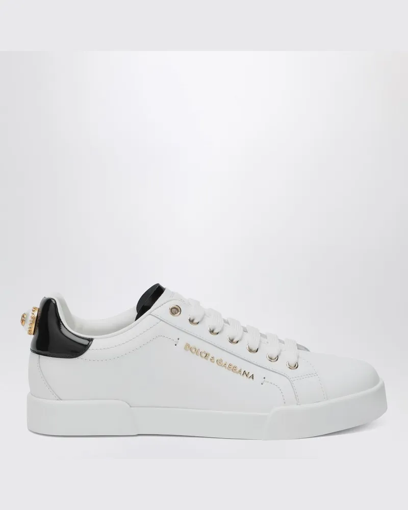 Dolce & Gabbana Weiß/goldene Portofino-Sneaker aus Leder Weiß
