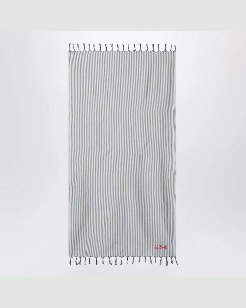 MC2 Saint Barth Gestreiftes Strandtuch mit gesticktem Logo Blue